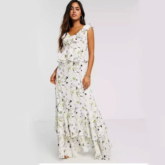NEW Satin Ruffle Maxi Dress in Soft Floral. VACATION DRESS, Size: 6 - Picture 1 of 4